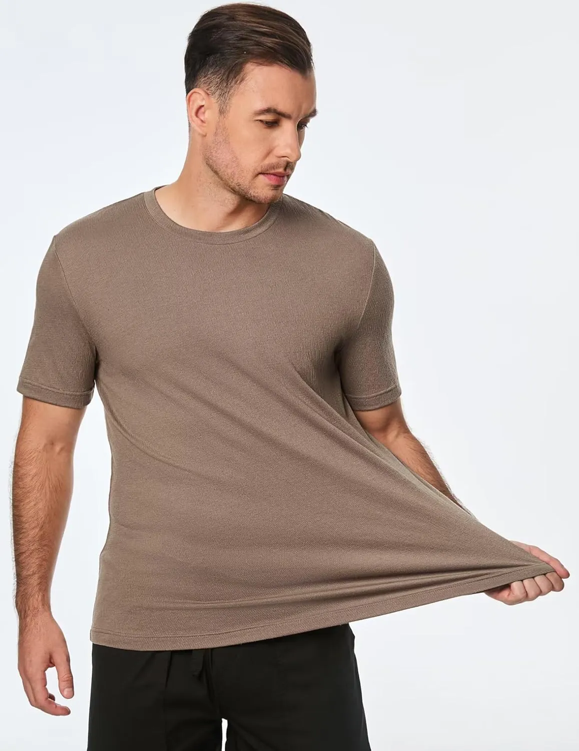 Men's T-Shirts Cotton Short Sleeve Crewneck Textured Knit Tees Shirts Summer Casual Solid Basic Tops