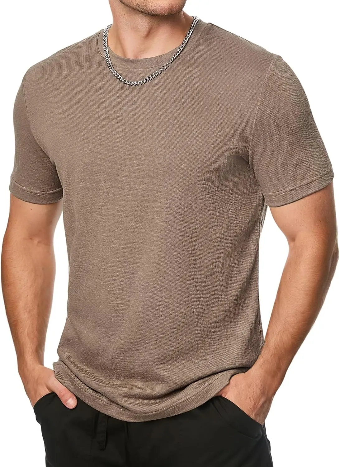 Men's T-Shirts Cotton Short Sleeve Crewneck Textured Knit Tees Shirts Summer Casual Solid Basic Tops
