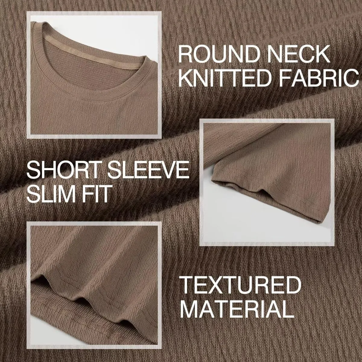Men's T-Shirts Cotton Short Sleeve Crewneck Textured Knit Tees Shirts Summer Casual Solid Basic Tops