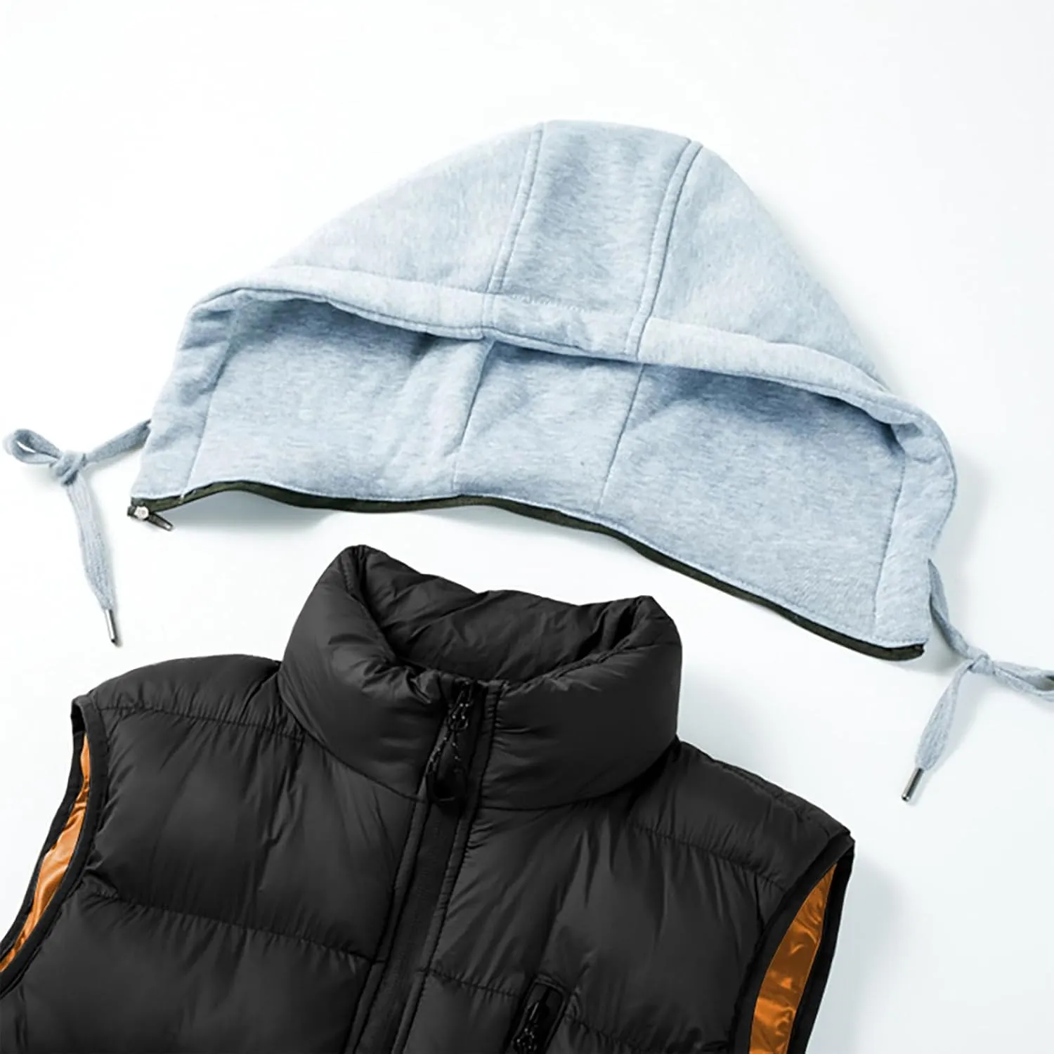 Men's Thicken Winter Warm Vest Sleeveless Padded Puffer Jacket Lightweight Windproof Hooded Vest with Removable Hood