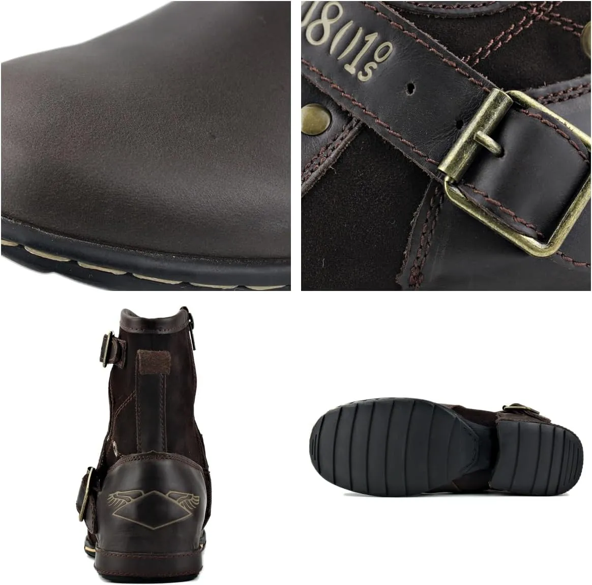 Men's Vintage Mid-calf Boots, Motorcycle Boots with Double Buckle Straps and Side Zippers - Casual Round Toe, Suitable for All Seasons