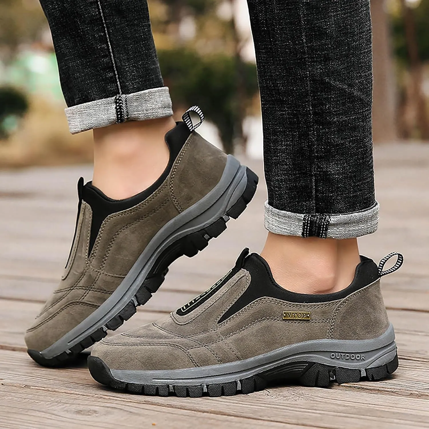 Men's Walking Shoes Waterproof Hiking Shoes Slip on Orthopedic Sneakers Outdoor Non Slip Shoes Casual Trail Shoes