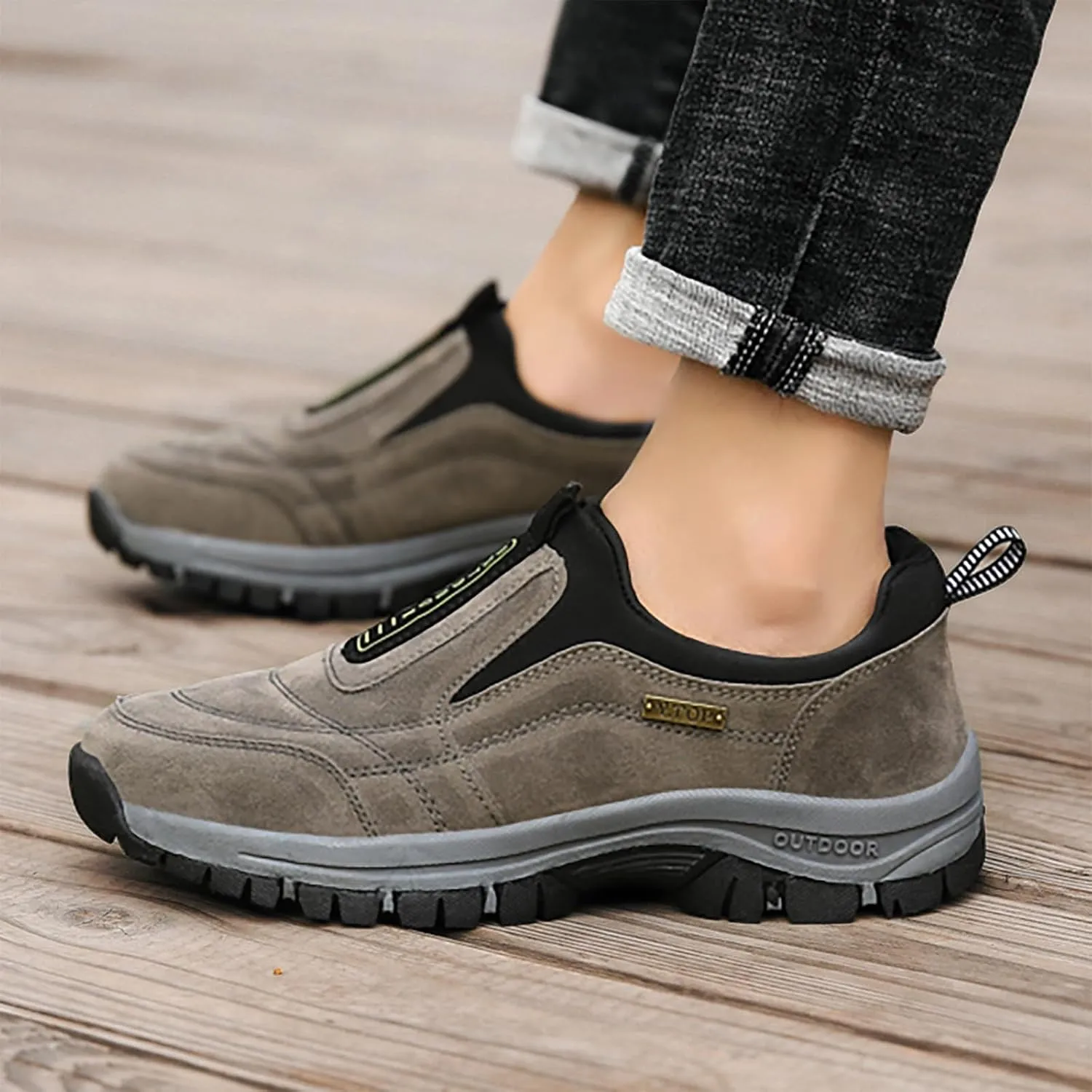 Men's Walking Shoes Waterproof Hiking Shoes Slip on Orthopedic Sneakers Outdoor Non Slip Shoes Casual Trail Shoes