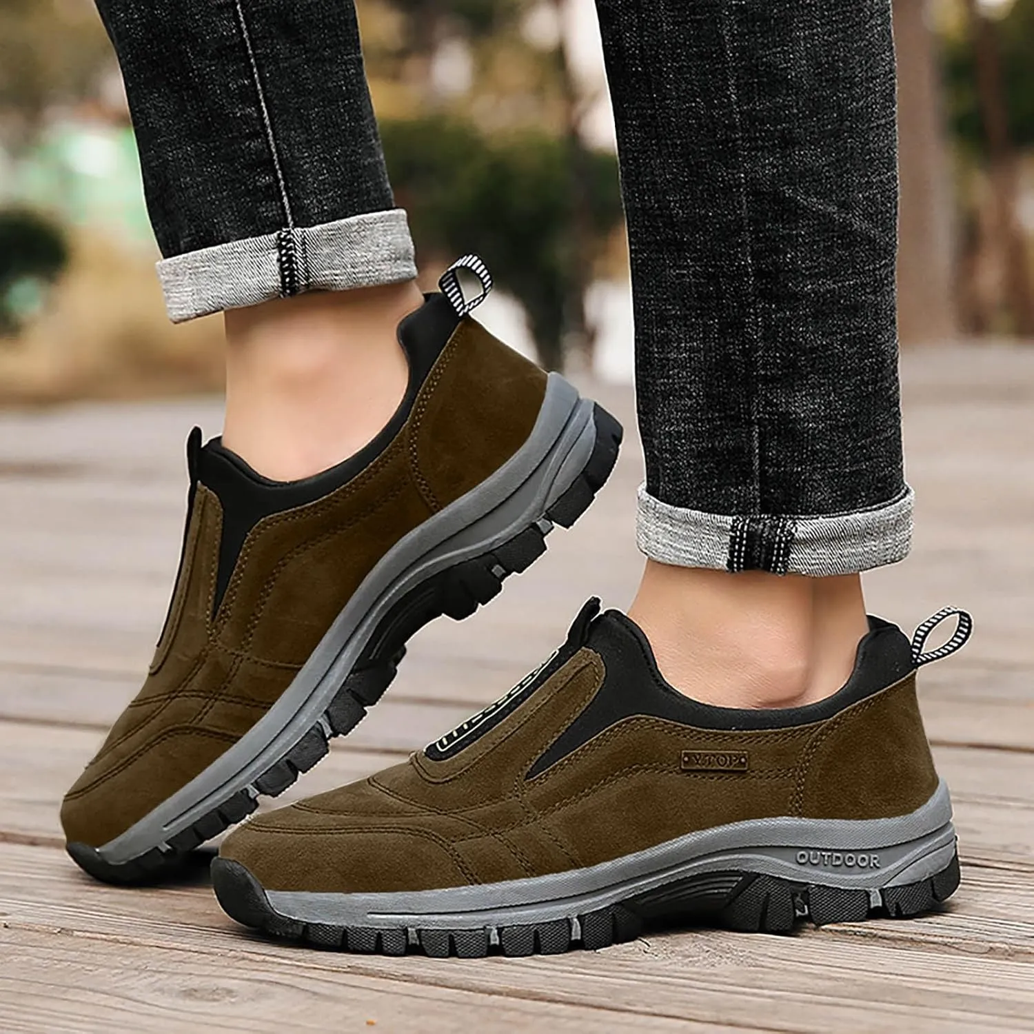 Men's Walking Shoes Waterproof Hiking Shoes Slip on Orthopedic Sneakers Outdoor Non Slip Shoes Casual Trail Shoes