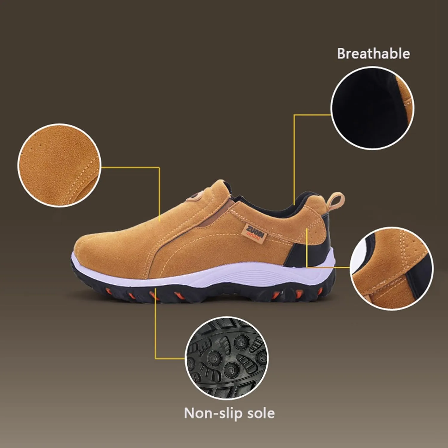 Men's Walking Shoes Waterproof Hiking Shoes Slip on Orthopedic Sneakers Outdoor Non Slip Shoes Casual Trail Shoes