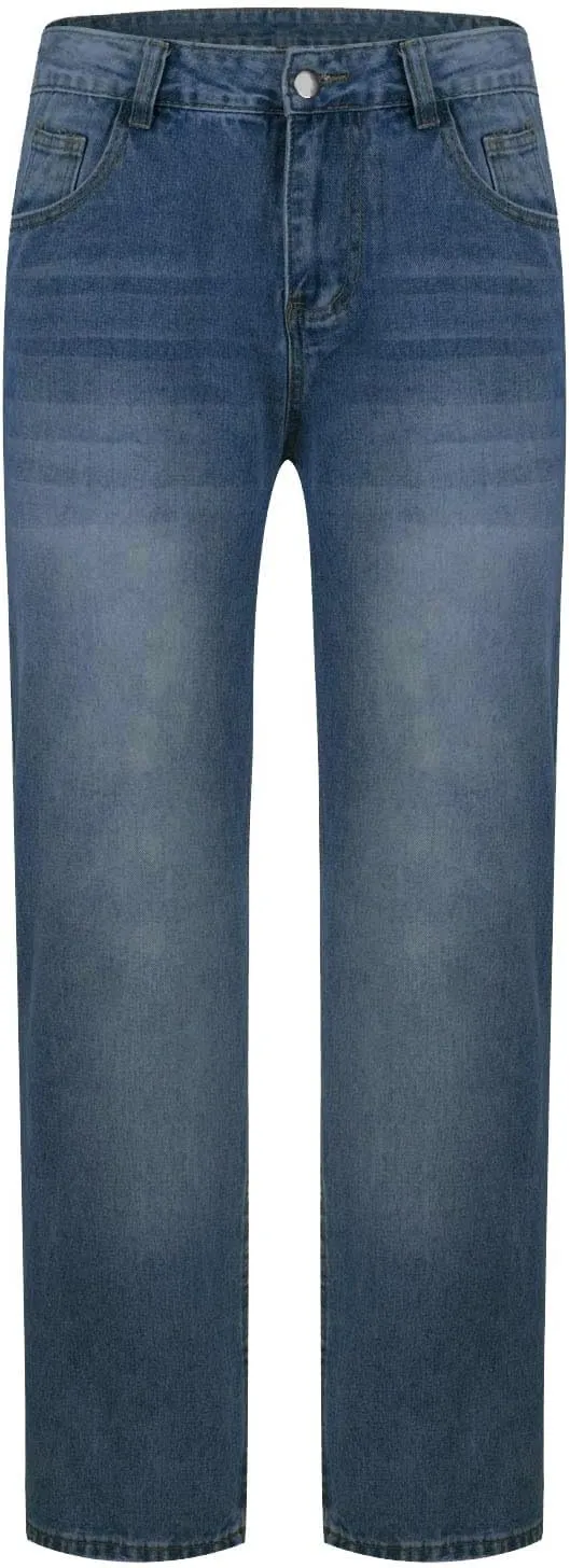 Men's Washed Denim Pants Casual Low Rise Jeans Traight Leg Jeans Pant Classy Work Pants Comfortable Loose Trousers