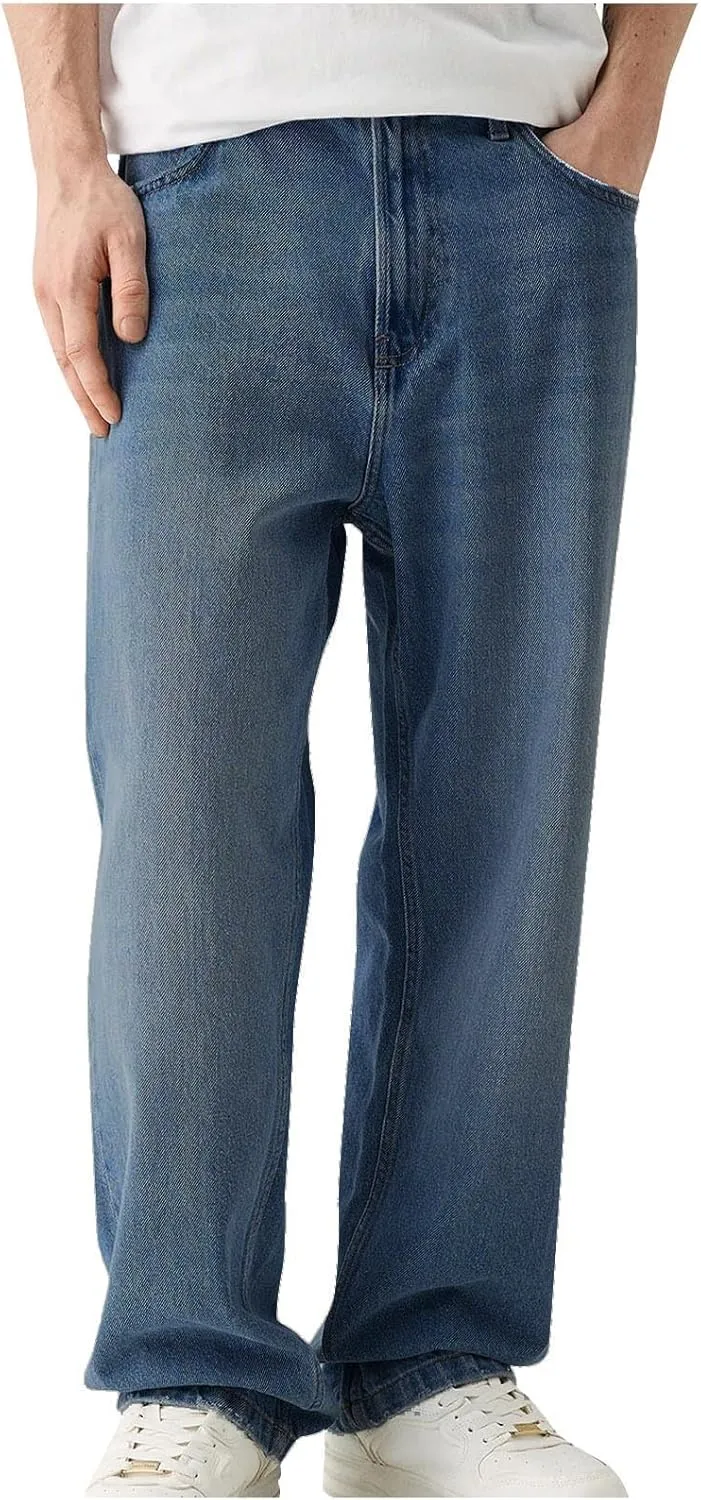 Men's Washed Denim Pants Casual Low Rise Jeans Traight Leg Jeans Pant Classy Work Pants Comfortable Loose Trousers