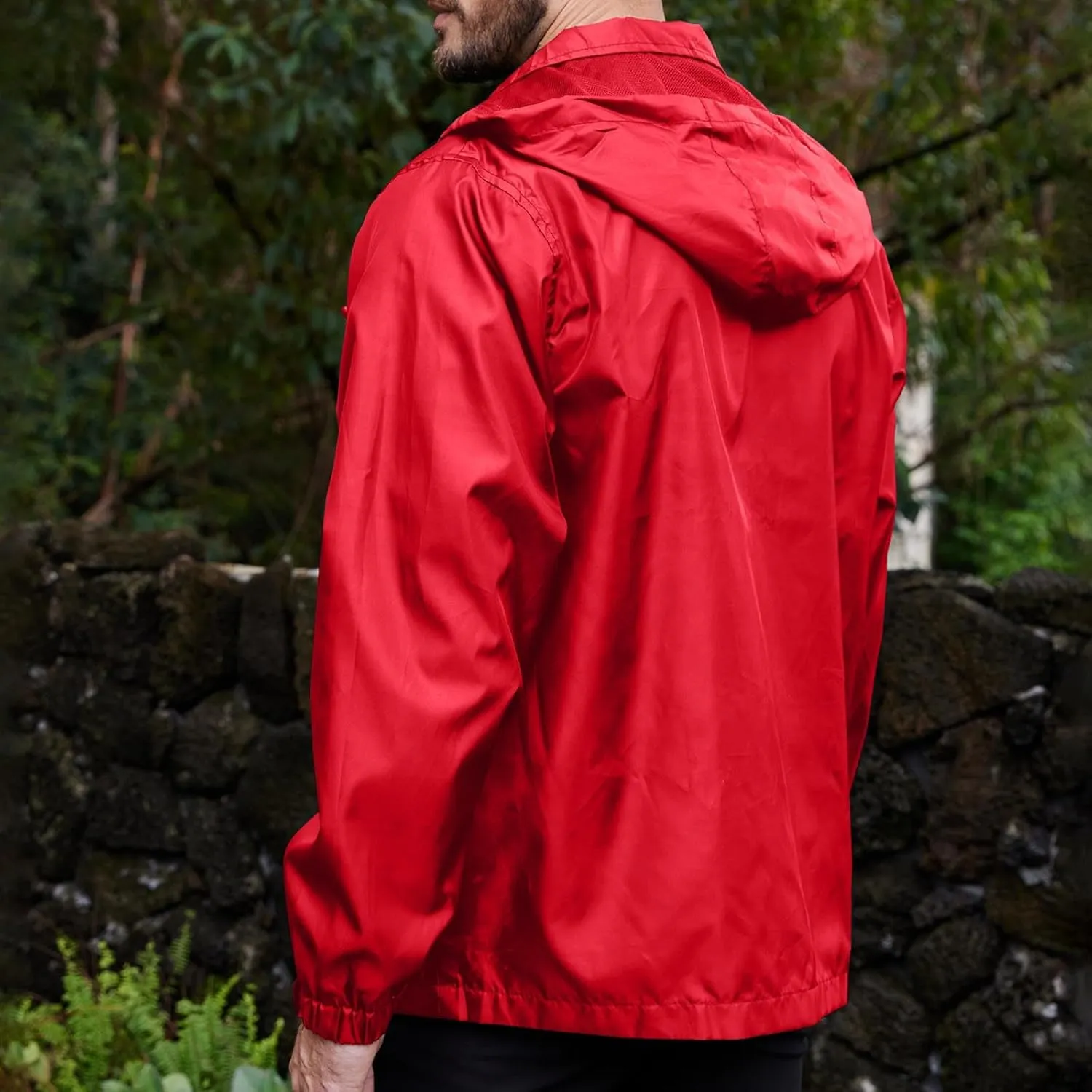 Men's Waterproof Raincoat Zip Up Lightweight Rain Jacket with Detachable Hood Softshell Windbreaker for Hiking Travel