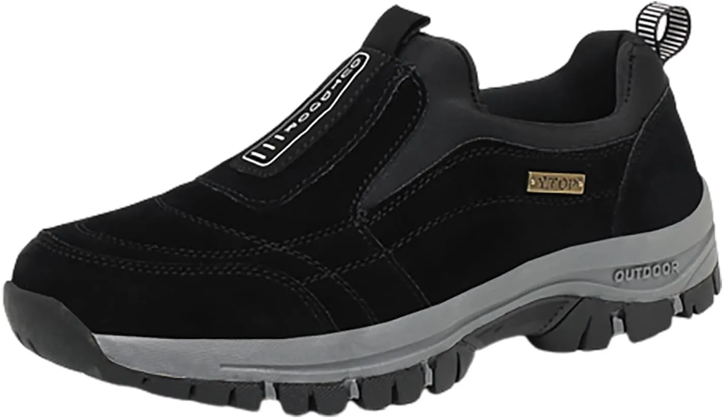 Men's Wide Hiking Shoes Slip on Loafers Trekking Trails Sneakers Waterproof Walking Shoes with Arch Support