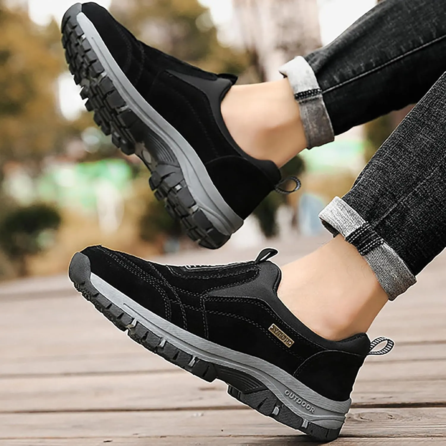 Men's Wide Hiking Shoes Slip on Loafers Trekking Trails Sneakers Waterproof Walking Shoes with Arch Support