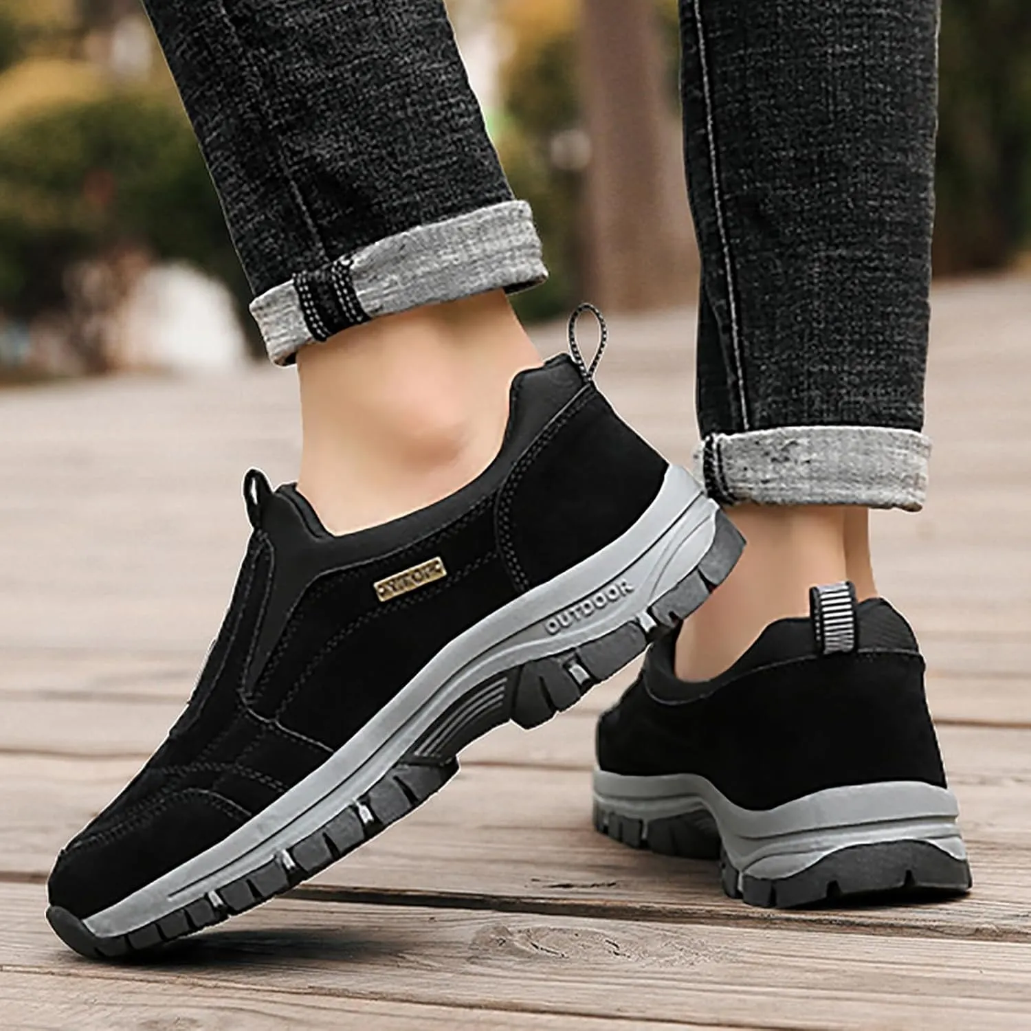 Men's Wide Hiking Shoes Slip on Loafers Trekking Trails Sneakers Waterproof Walking Shoes with Arch Support