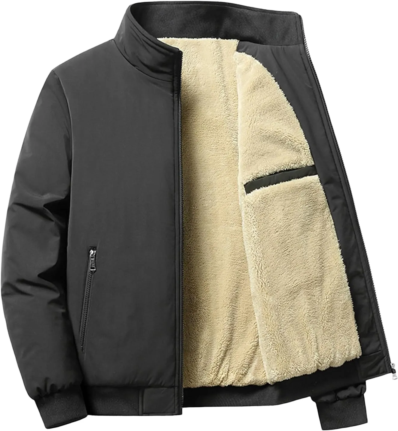 Mens Winter Jacket Warm Thicken Fleece Jackets Sherpa Lined Full-Zip Windproof Parka Coat Casual Outdoor Outerwear