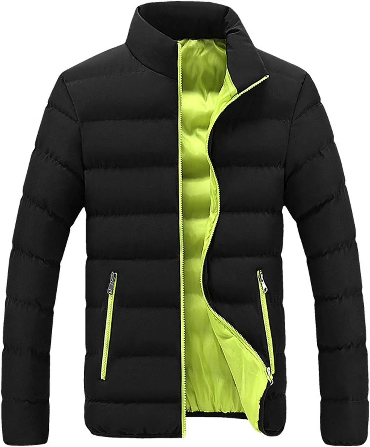 Mens Winter Jacket with Hood Quilted Puffer Jacket Full Zip Warm Thick Coats Cold Weather Work Outerwear Down Jacket