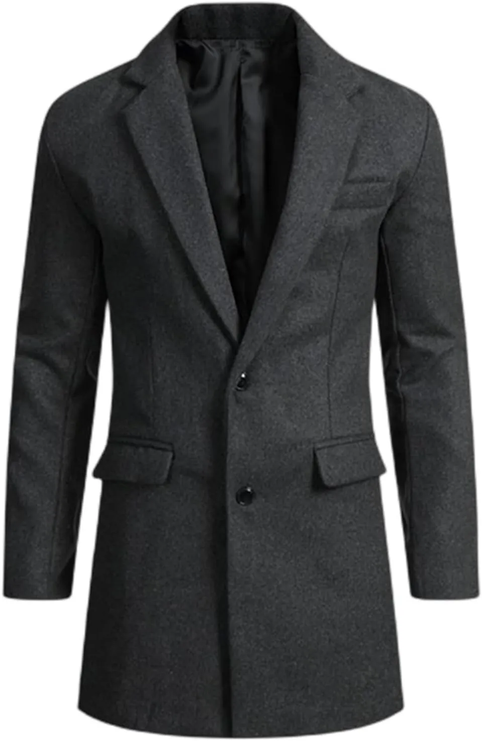 Men's Wool Blend Coat Winter Warm Trench Coat Notched Collar Single Breasted Overcoat Peacoat Business Suit Jacket