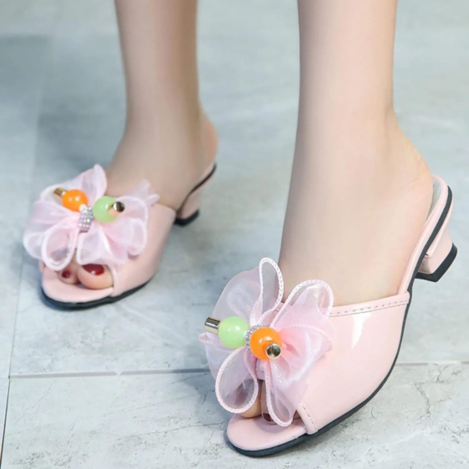 Moccasins for Toddler Girl Toddler Little Kid Girls Flower Crystal Pump Sandals Love Gymnastics Slides