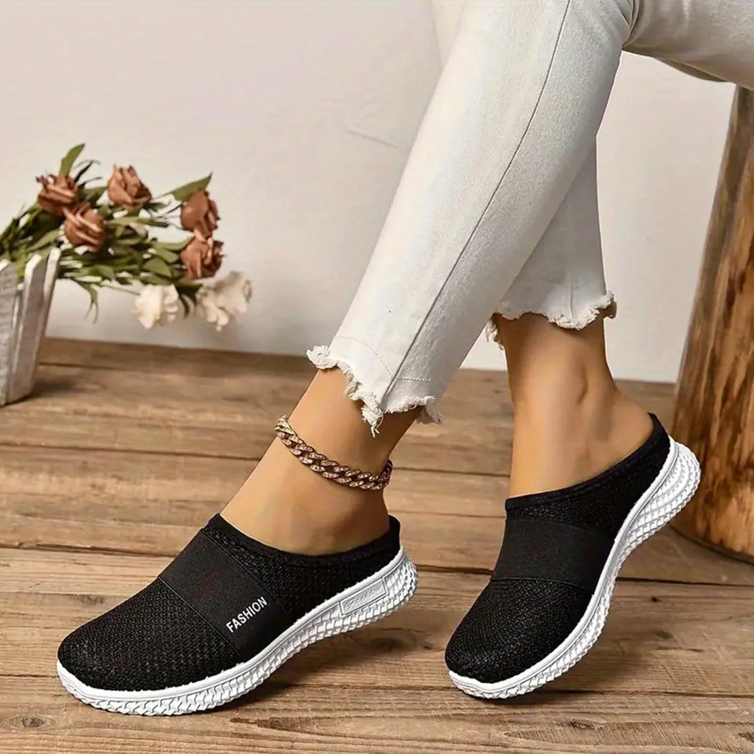Mules for Women Summer Slip On Backless Breathable Shoes Air Cushion Platform Mesh Sandals Lightweight Beach Walking Shoes Arch Support Beach Slipper Wide Width Clogs