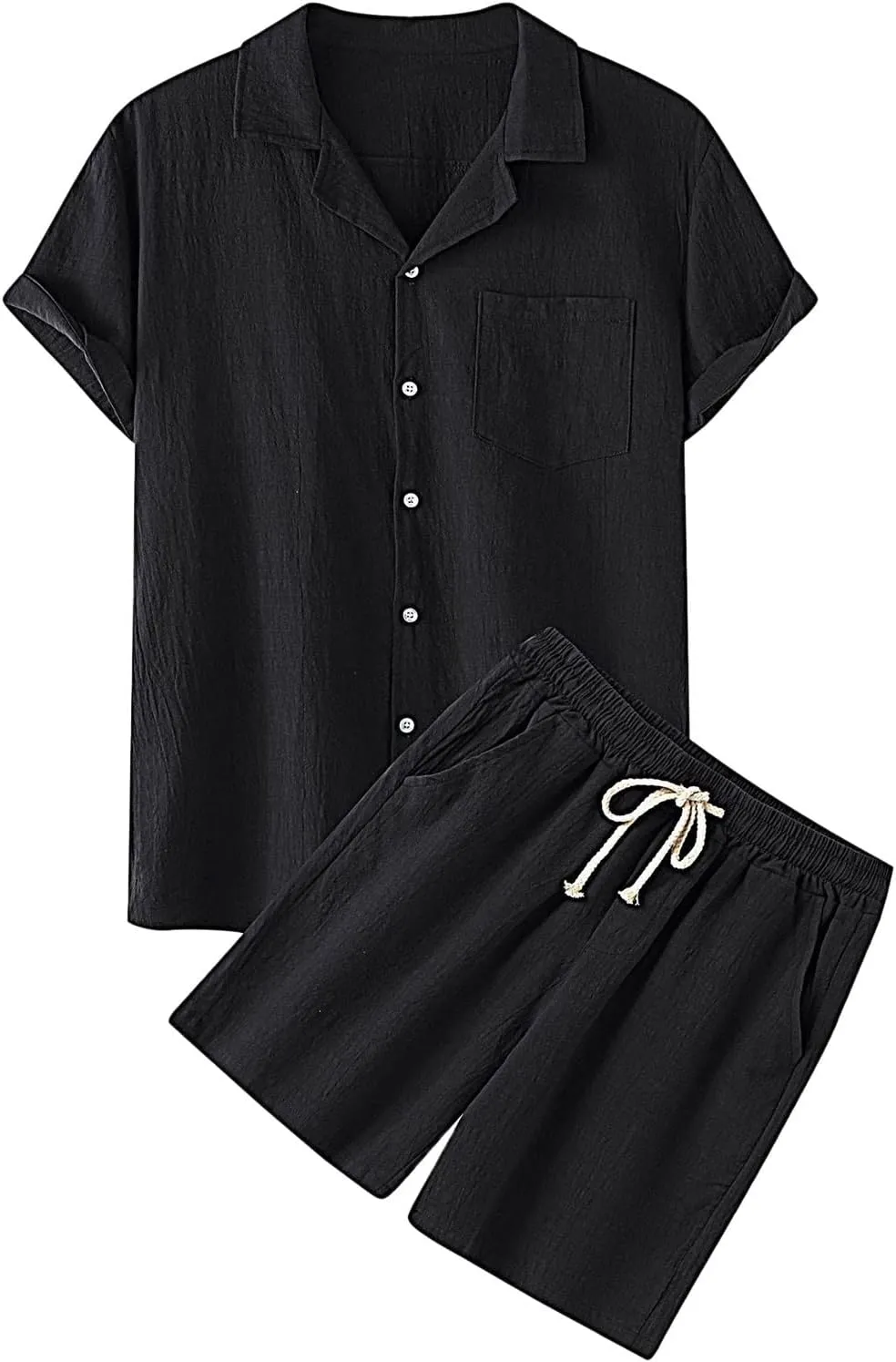 NaRHbrg Men's Linen Summer Tracksuit 2 Pieces Casual Activewear Short Sleeve Button Up Beach Shirts and 2 Piece Short Set