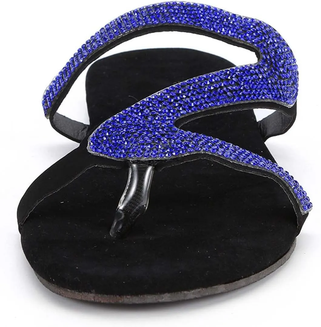 oiangi Sparkly Rhinestones Sandals for Women Summer Casual Z-Straps Clip Toe Flip Flops Slip On Flats Slipper Lightweight Comfy Ladies Shoes Sandalias