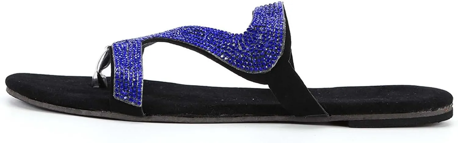oiangi Sparkly Rhinestones Sandals for Women Summer Casual Z-Straps Clip Toe Flip Flops Slip On Flats Slipper Lightweight Comfy Ladies Shoes Sandalias