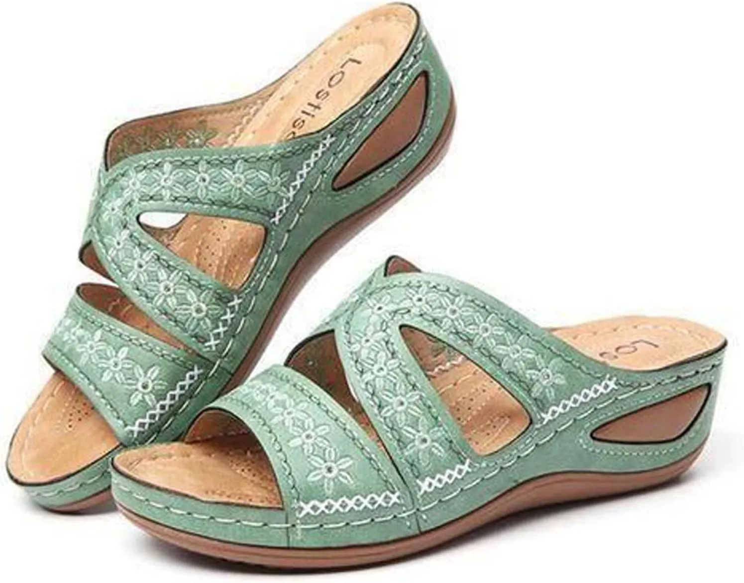 oiangi Wedge Sandals for Women with Arch Support Summer Casual Slip On Fish Mouth Open Toe Platform Slippers Flowers Hollow Quilted Slides Beach Shoes Flip Flops