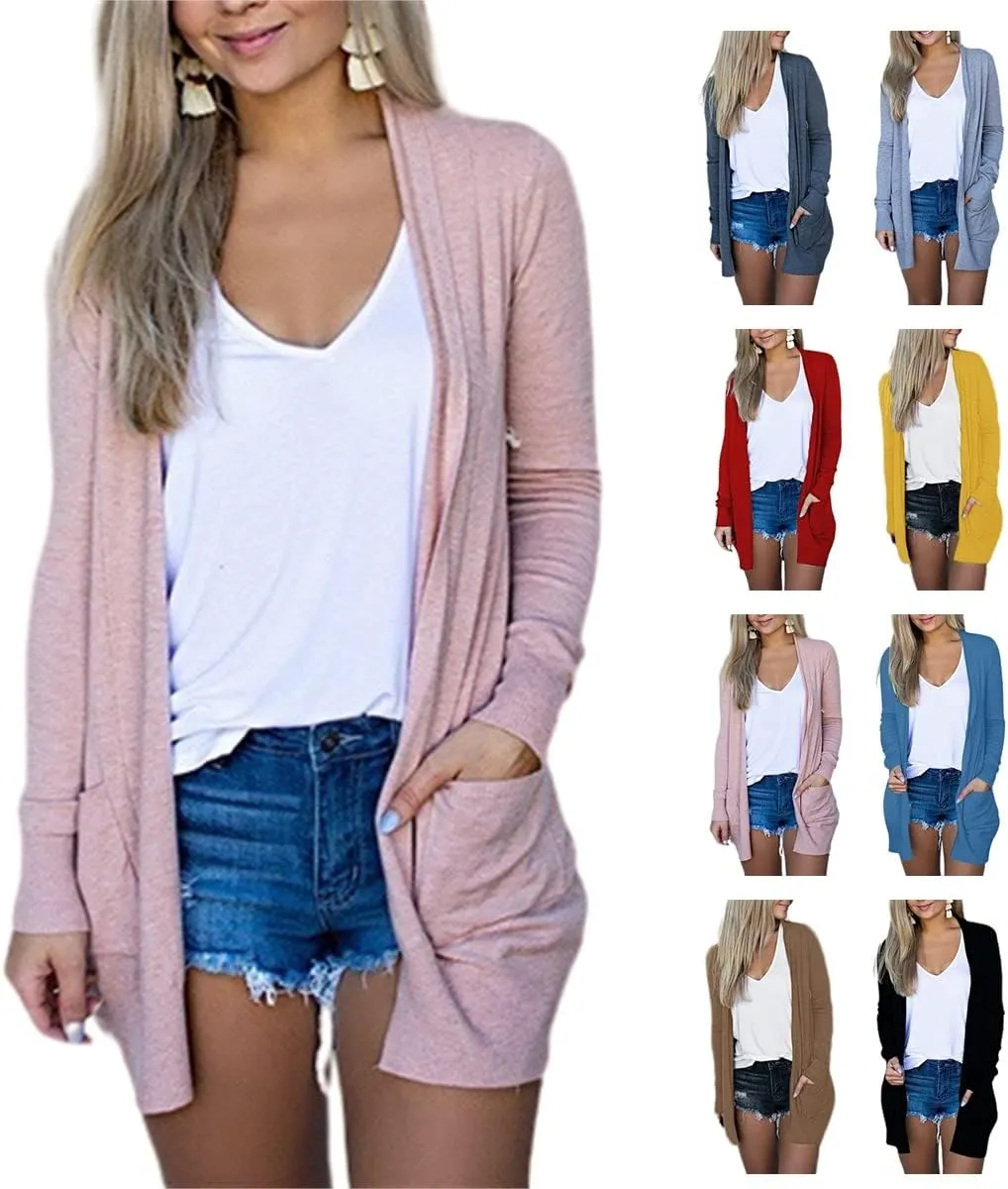 Open Front Cardigan for Women Casual Long Sleeve Tops Lightweight Knit Cardigan Sweater Soild Jackets