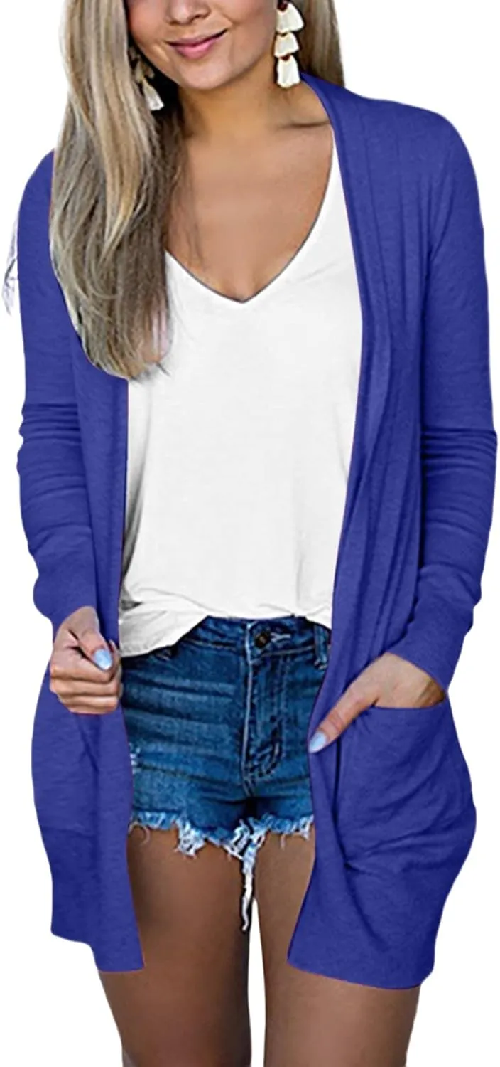 Open Front Cardigan for Women Casual Long Sleeve Tops Lightweight Knit Cardigan Sweater Soild Jackets