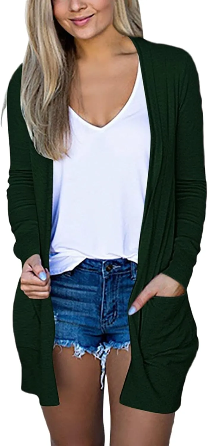 Open Front Cardigan for Women Lightweight Knit Long Sleeve Jackets Casual Soild Color Cardigans Fall Outwear