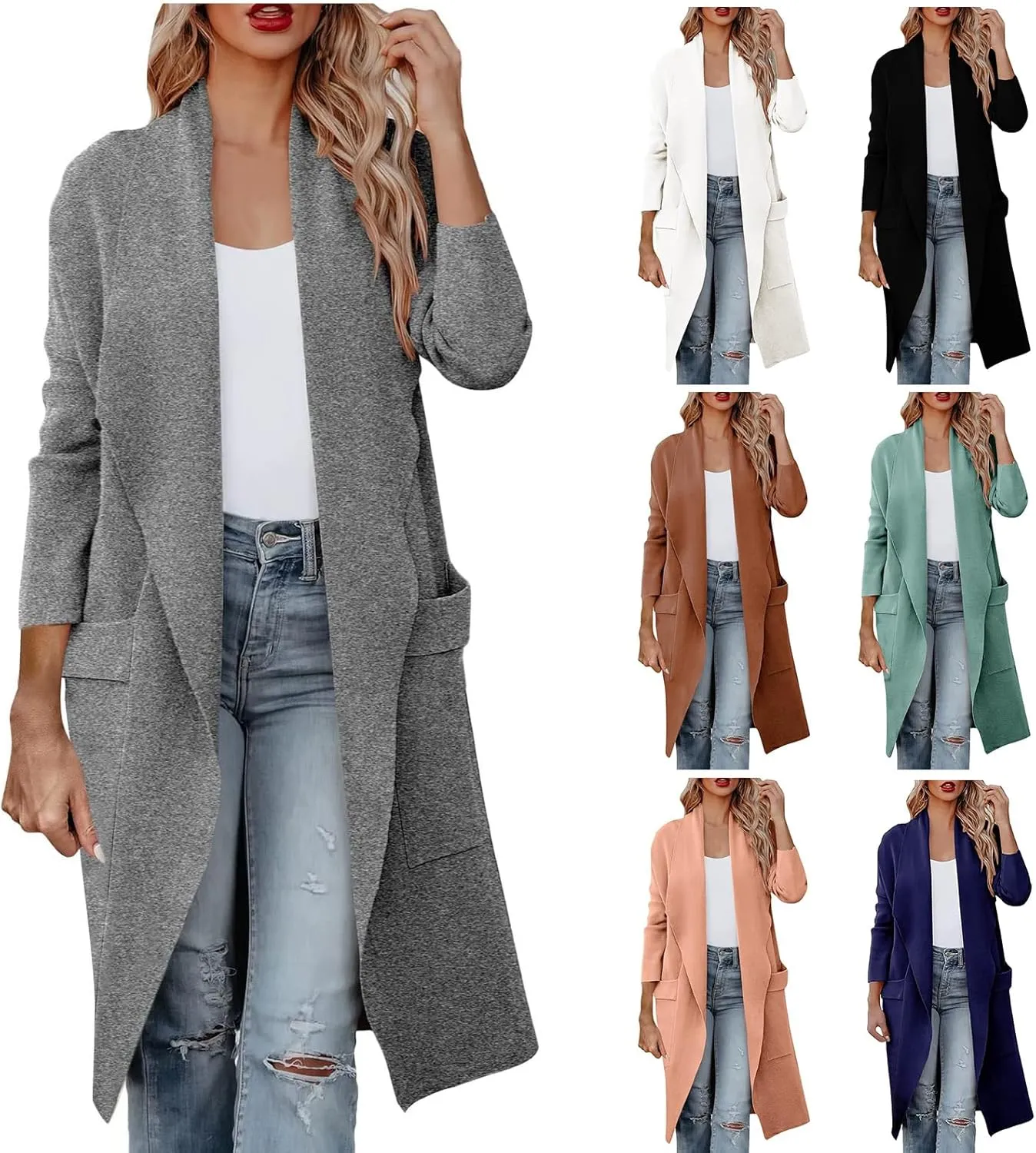 Open Front Cardigans for Women Casual Long Jackets Warm Wool Coats Lightweight Winter Coat 2024