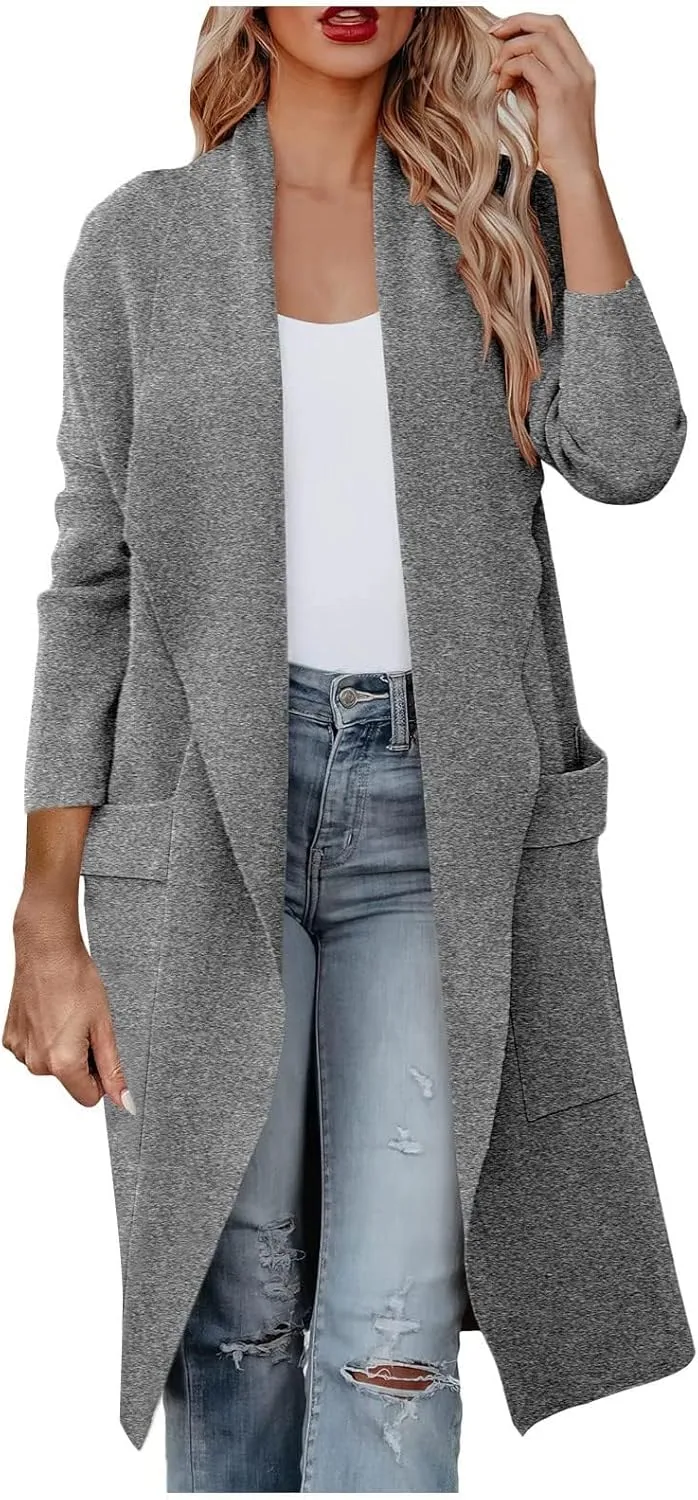 Open Front Cardigans for Women Casual Long Jackets Warm Wool Coats Lightweight Winter Coat 2024