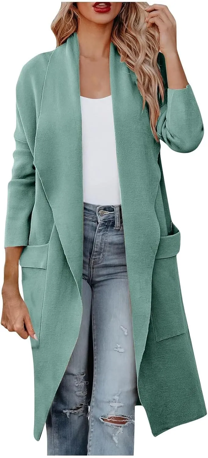 Open Front Cardigans for Women Casual Long Jackets Warm Wool Coats Lightweight Winter Coat 2024