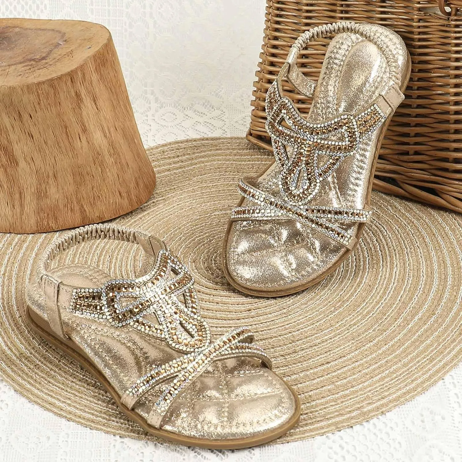 Open Toe Sandals Girls Glitter Beach Shoes Shoes Flat Summer Glitter Boho Comfortable Sandals With Rhinestones