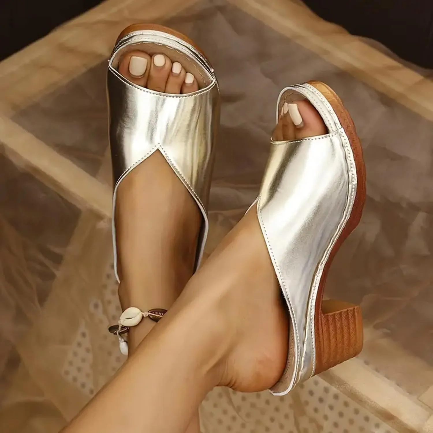 Orthopedic Sandals for Women Open Toe Non Slip Heeled Sandals Comfortable Beach Slippers Casual Summer Mules Shoes Soft Leather Block Chunky Mid Heels Sandal
