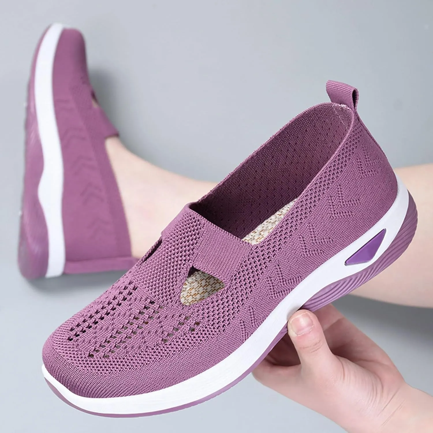 Orthopedic Walking Shoes for Diabetic Women Slip On Sneakers with Arch Support Comfortable Casual Loafers Plantar Fasciitis Foot Heel Pain Relief