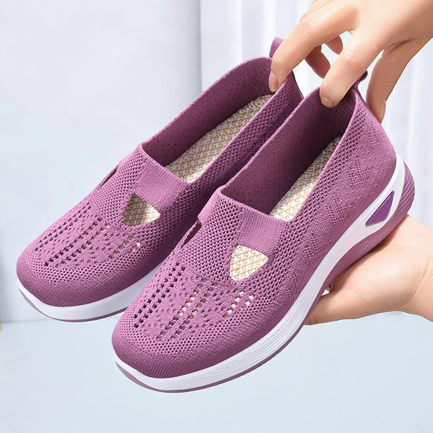 Orthopedic Walking Shoes for Diabetic Women Slip On Sneakers with Arch Support Comfortable Casual Loafers Plantar Fasciitis Foot Heel Pain Relief