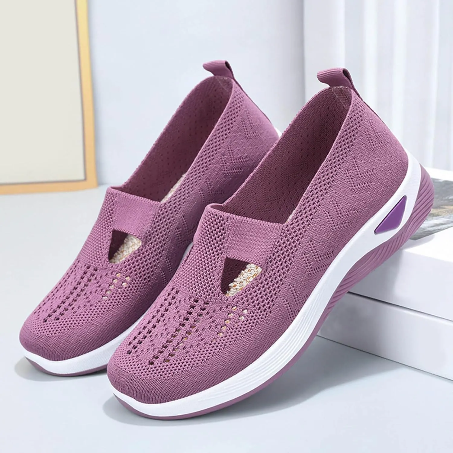 Orthopedic Walking Shoes for Diabetic Women Slip On Sneakers with Arch Support Comfortable Casual Loafers Plantar Fasciitis Foot Heel Pain Relief