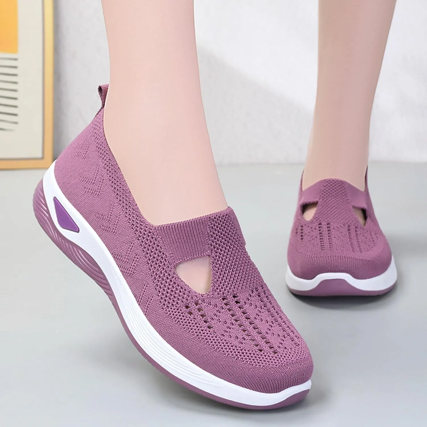 Orthopedic Walking Shoes for Diabetic Women Slip On Sneakers with Arch Support Comfortable Casual Loafers Plantar Fasciitis Foot Heel Pain Relief