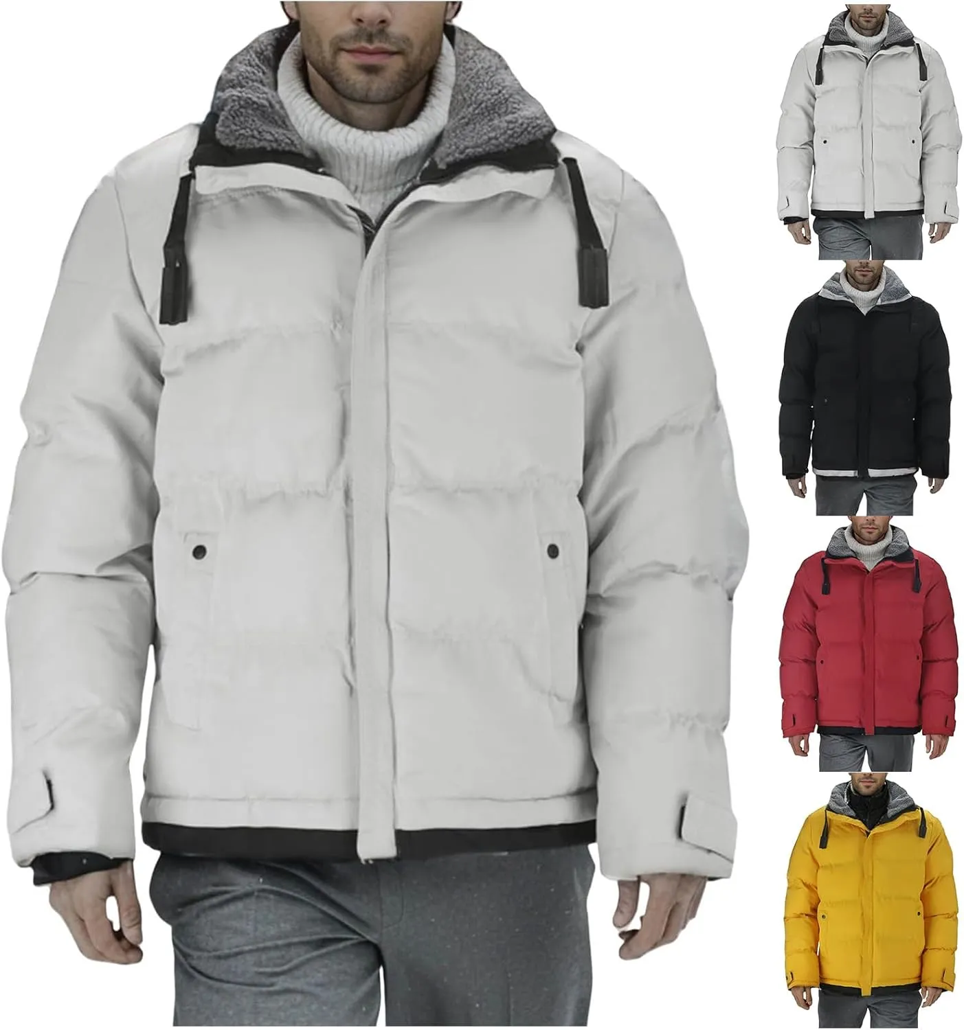 Oversize Men's Winter Coats Fleece Collar Warm Puffer Jacket Windproof Padded Puffy Coat Zipper Down Jacket Parka