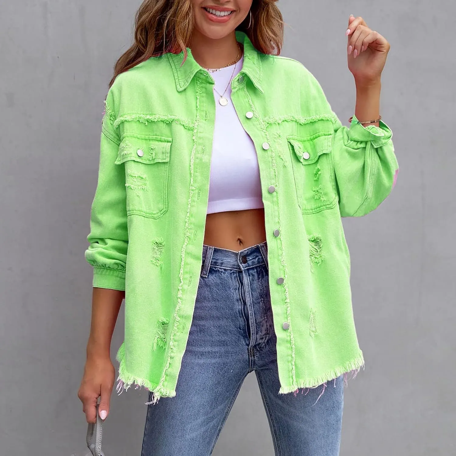 Oversized Denim Jacket Distressed Boyfriend Jean Coat Jeans Trucker Jacket for Women Jean Jacket