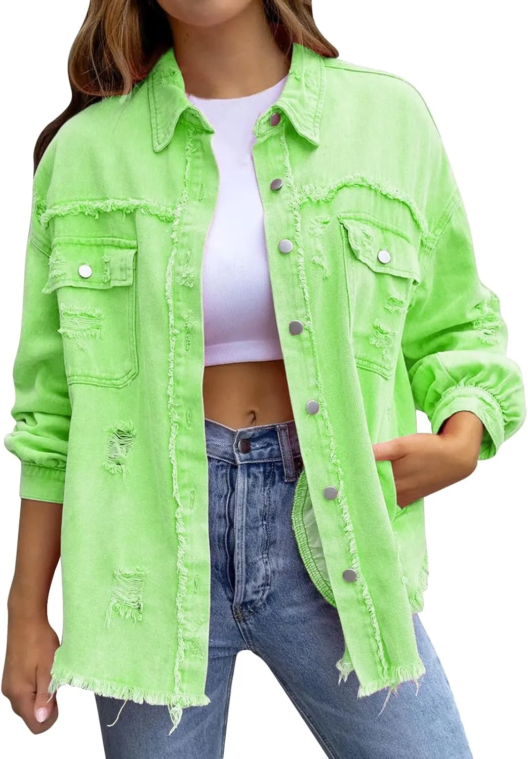 Oversized Denim Jacket Distressed Boyfriend Jean Coat Jeans Trucker Jacket for Women Jean Jacket