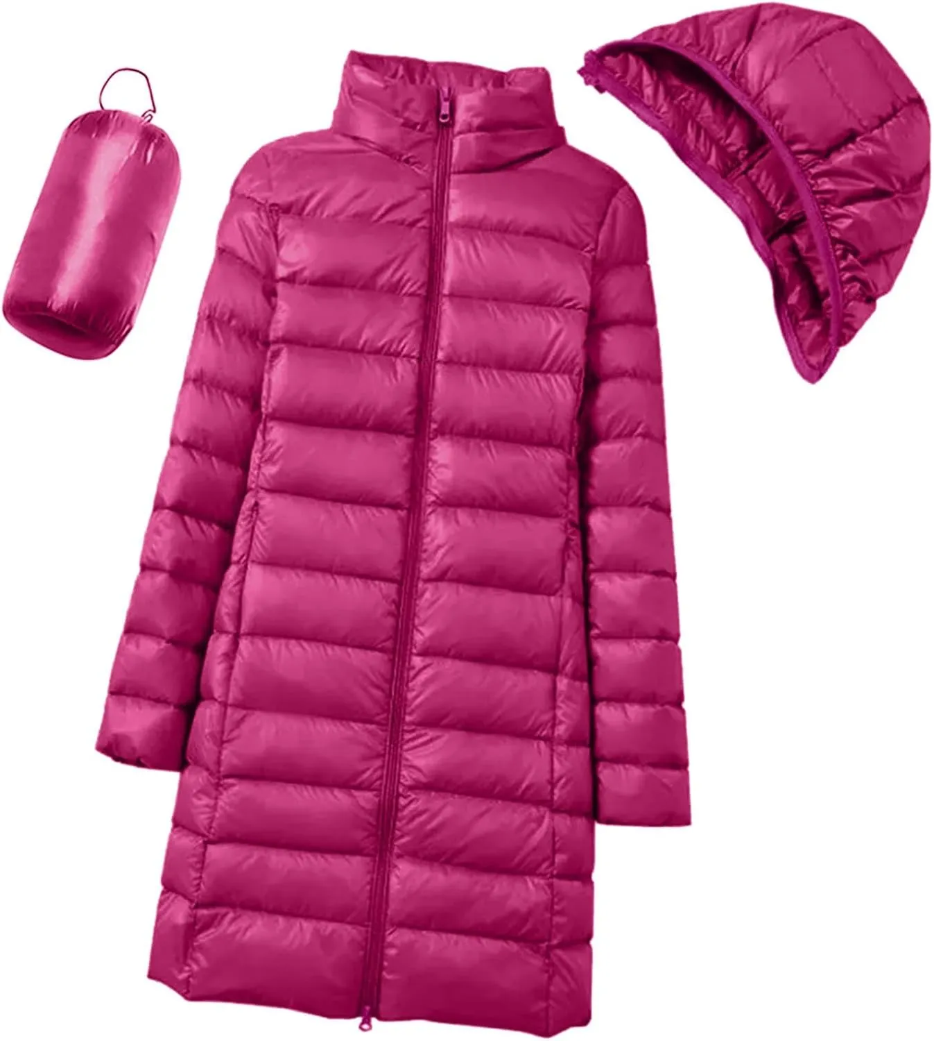 Packable Quilted Jackets for Women Lightweight Long Down Jacket Hoodies Winter Warm Quilted Puffer Coat with Pockets