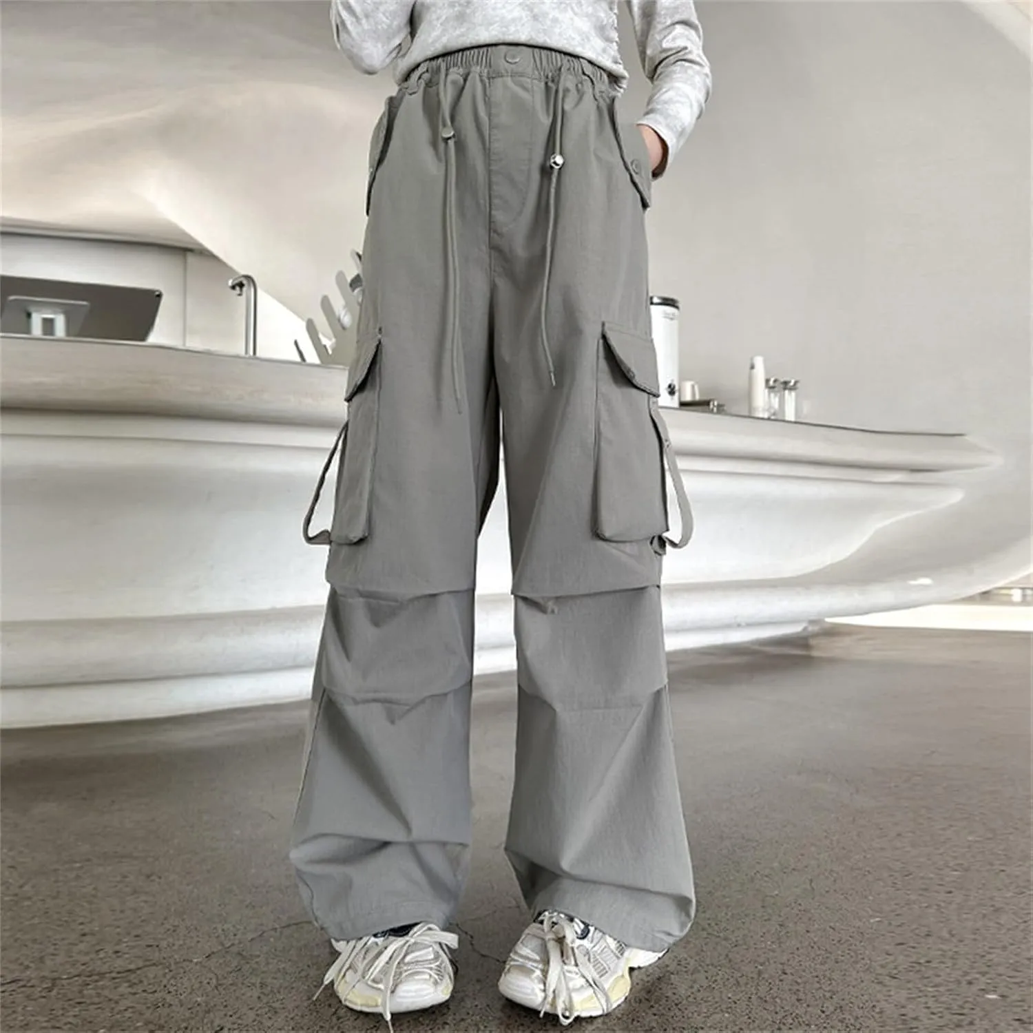 Parachute Pants for Girls Y2k Cargo Trousers with Pockets Jogger Pants Kids Parachute Pants Uniform Pants