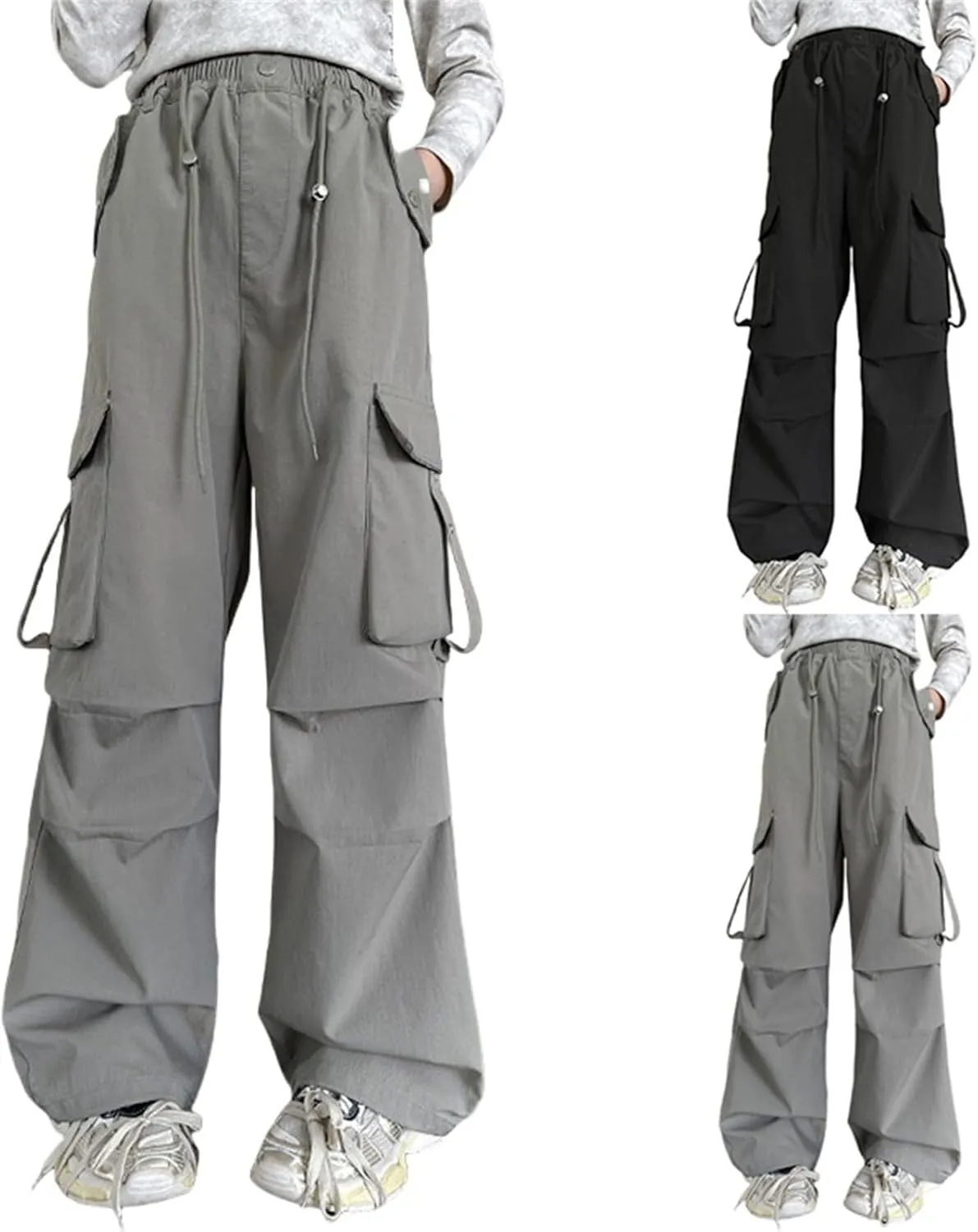 Parachute Pants for Girls Y2k Cargo Trousers with Pockets Jogger Pants Kids Parachute Pants Uniform Pants