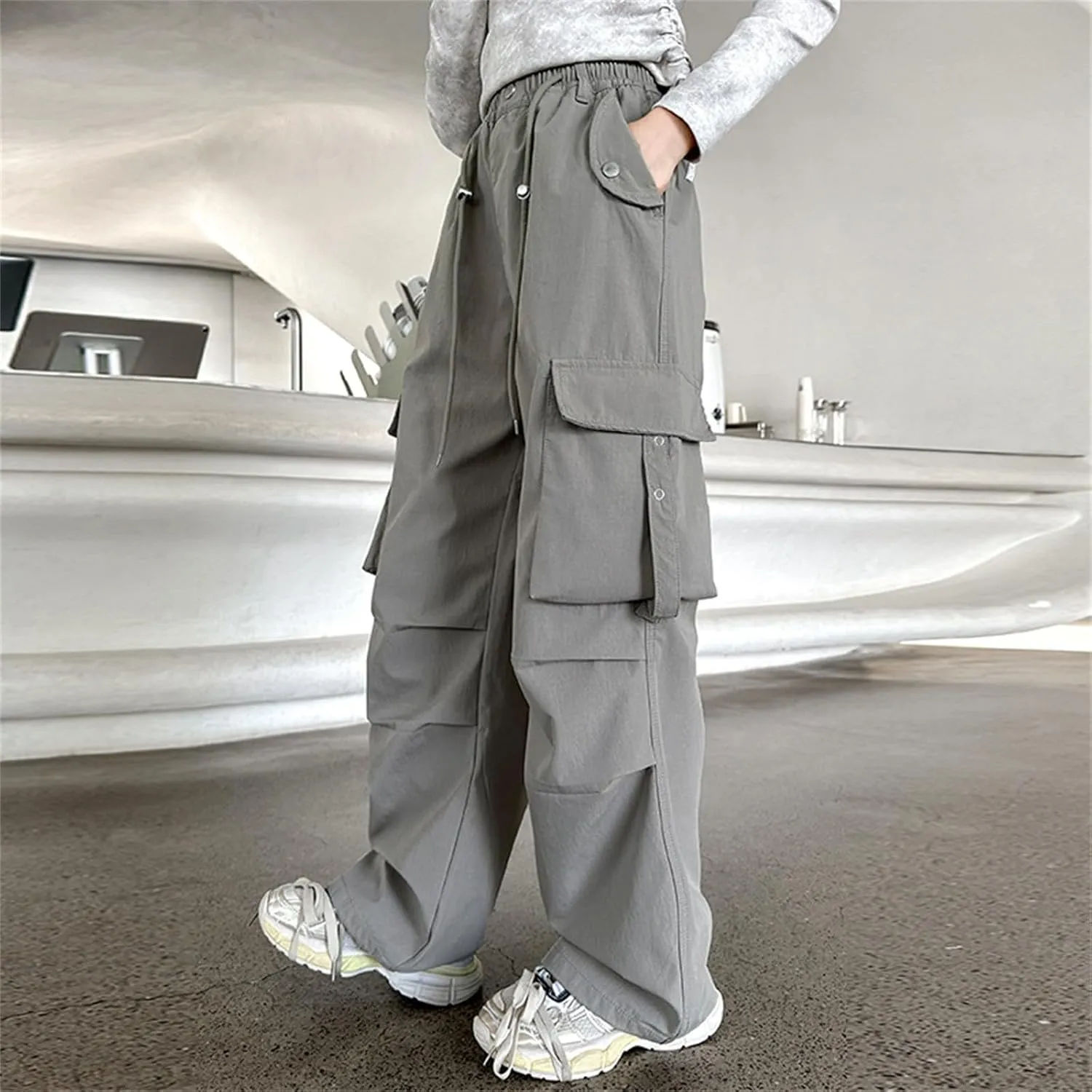 Parachute Pants for Girls Y2k Cargo Trousers with Pockets Jogger Pants Kids Parachute Pants Uniform Pants