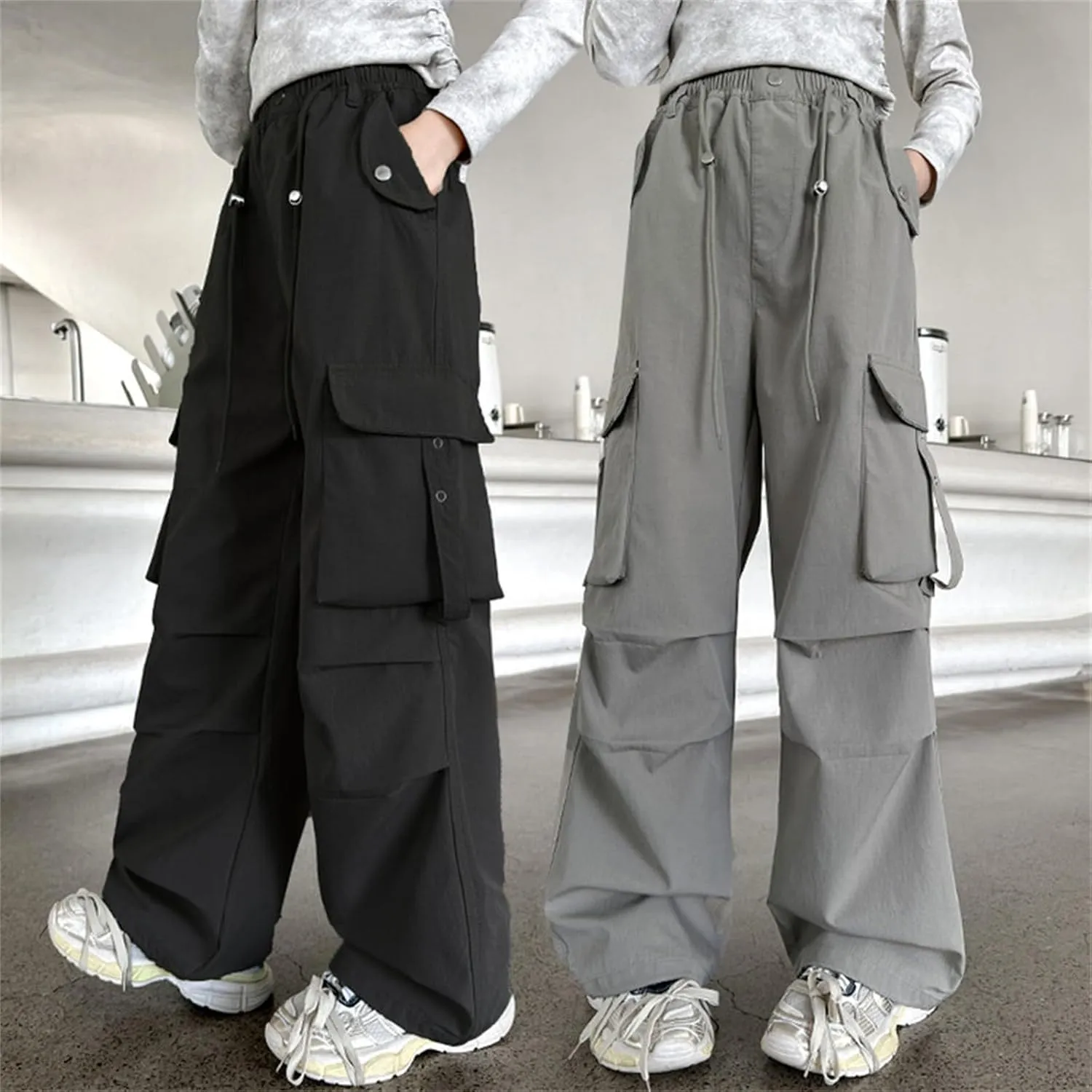 Parachute Pants for Girls Y2k Cargo Trousers with Pockets Jogger Pants Kids Parachute Pants Uniform Pants
