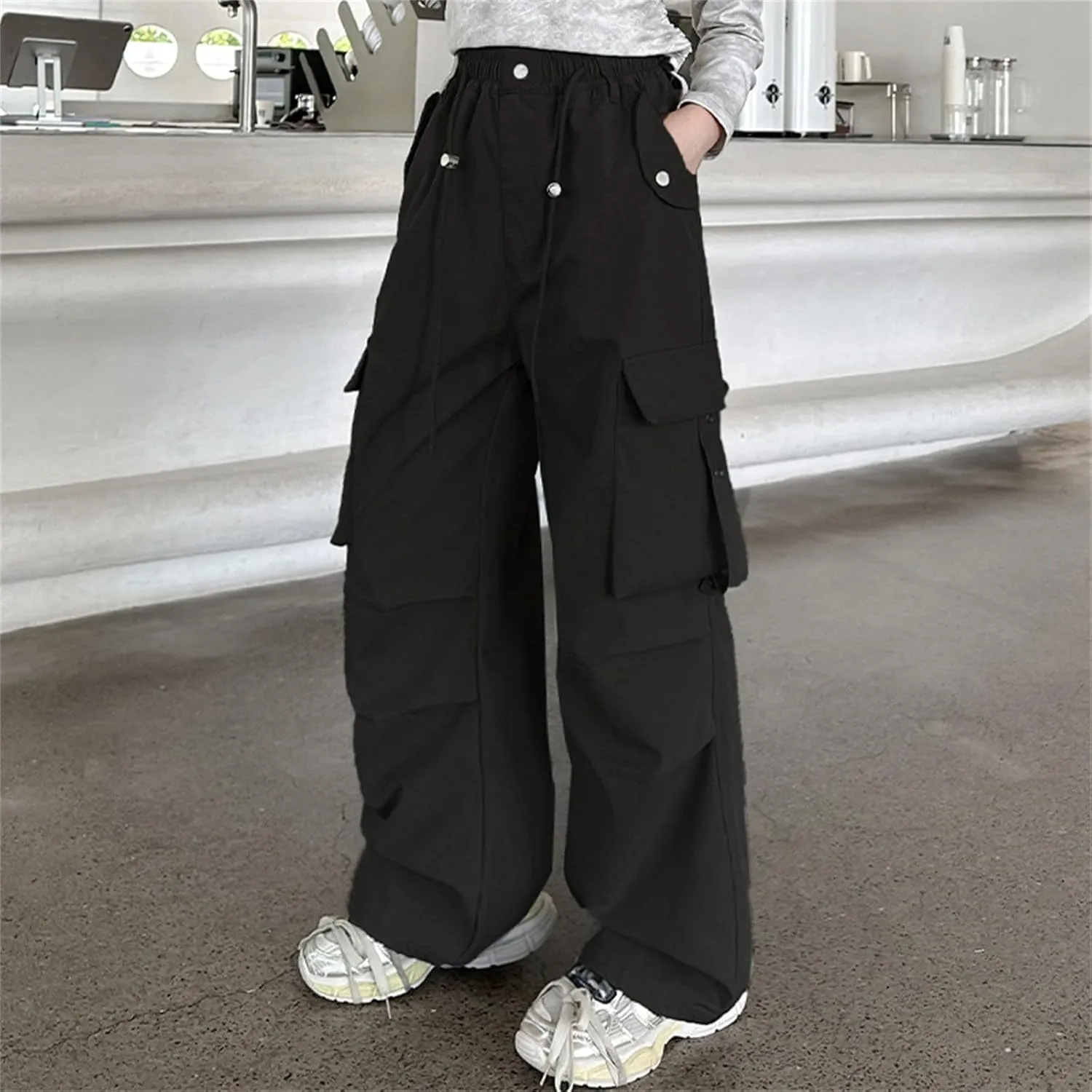 Parachute Pants for Girls Y2k Cargo Trousers with Pockets Jogger Pants Kids Parachute Pants Uniform Pants