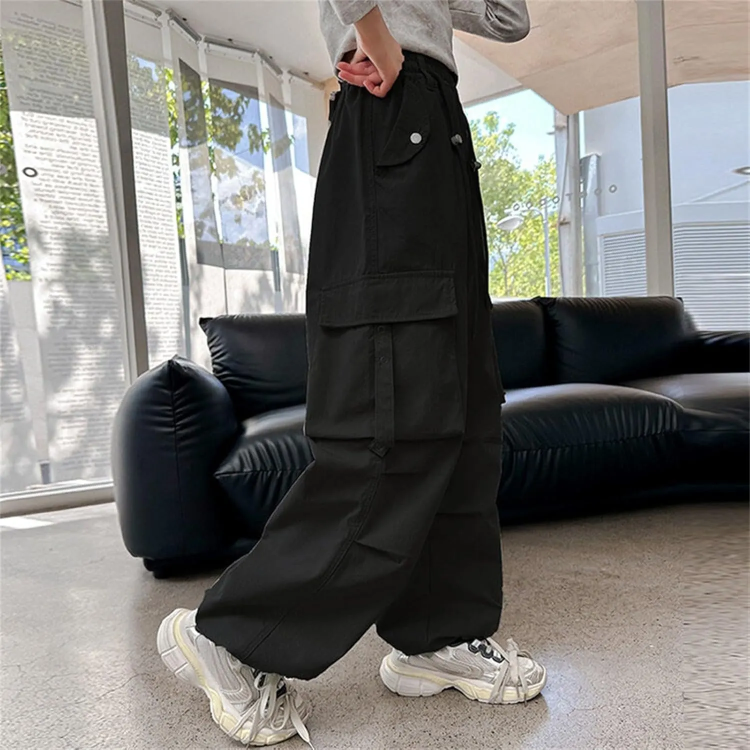 Parachute Pants for Girls Y2k Cargo Trousers with Pockets Jogger Pants Kids Parachute Pants Uniform Pants