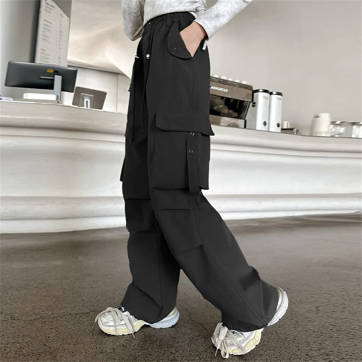 Parachute Pants for Girls Y2k Cargo Trousers with Pockets Jogger Pants Kids Parachute Pants Uniform Pants
