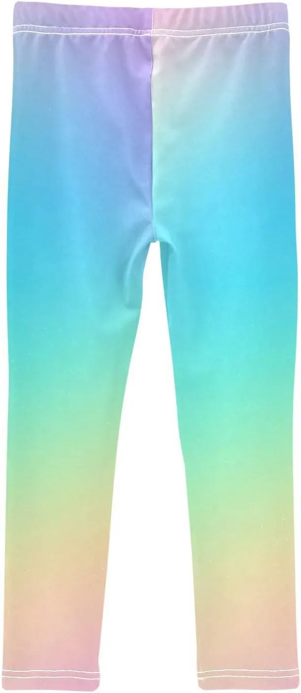 Pastel Rainbow Gradient Little Girls Leggings, Athletic Pants for Girls, Girls Stretch Pants Yoga Pants Girls 4T-10T