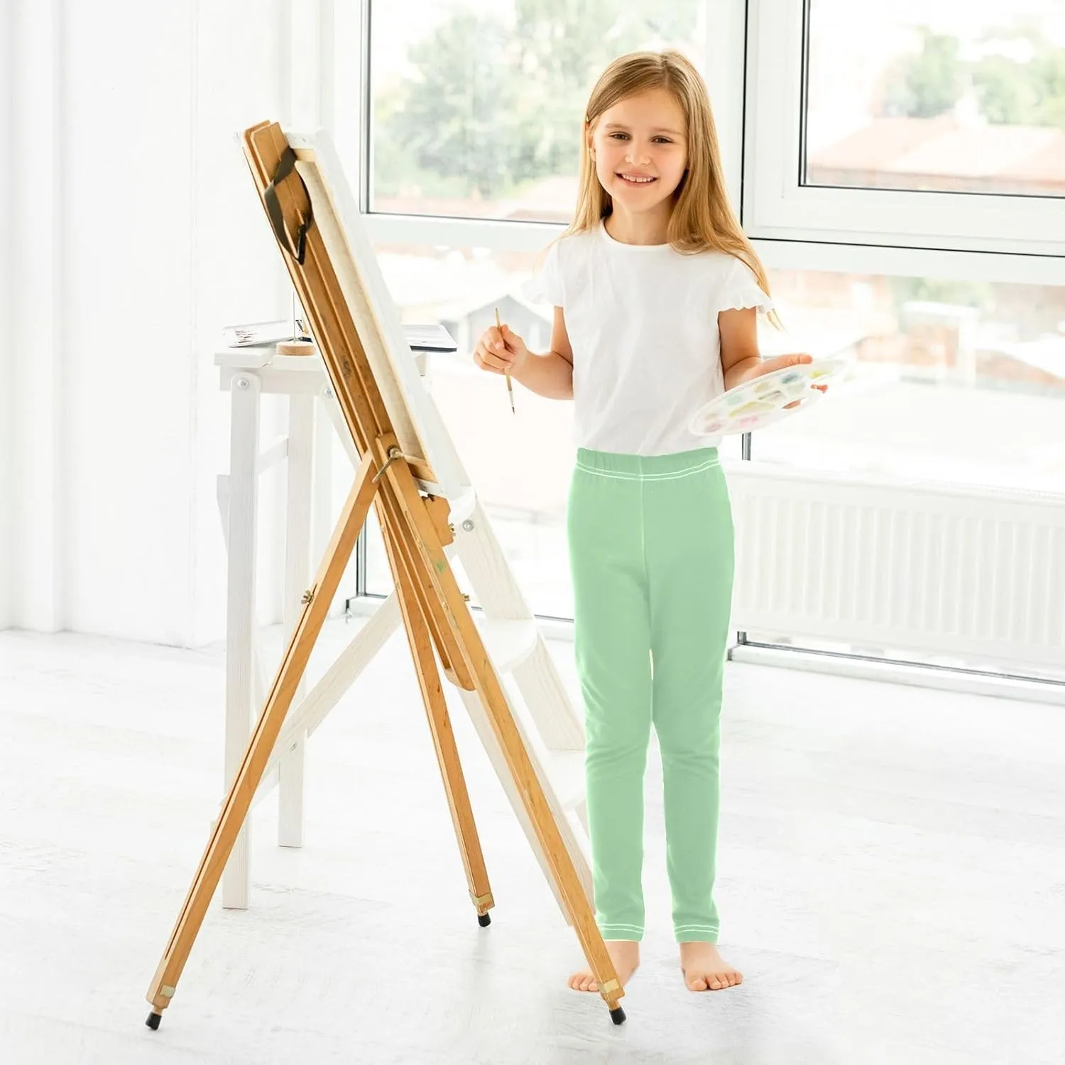 Pastel Rainbow Gradient Little Girls Leggings, Athletic Pants for Girls, Girls Stretch Pants Yoga Pants Girls 4T-10T