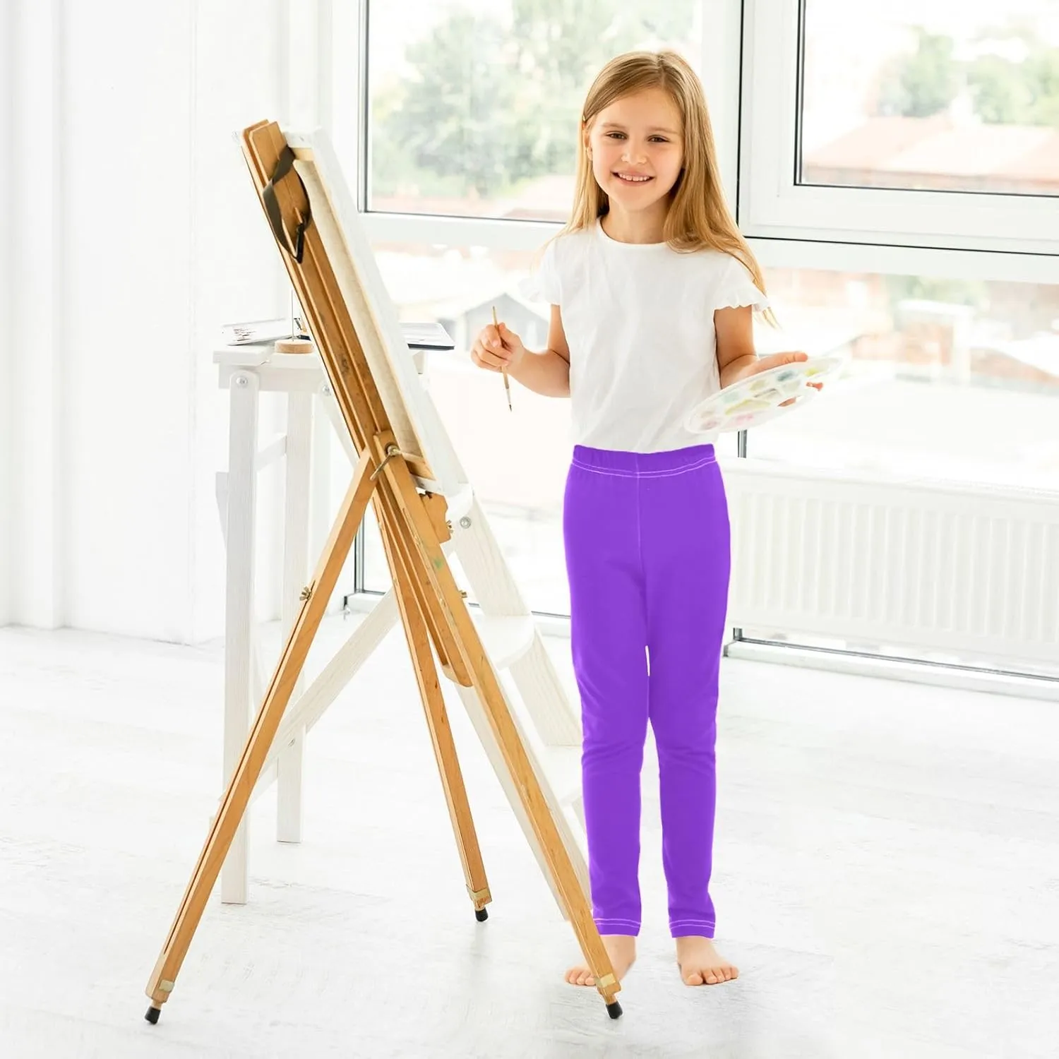 Pastel Rainbow Gradient Little Girls Leggings, Athletic Pants for Girls, Girls Stretch Pants Yoga Pants Girls 4T-10T